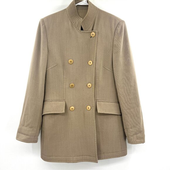 Armani Collezioni Made in Italy Beige Double Breasted Pea Coat Women's 10 - Picture 1 of 6